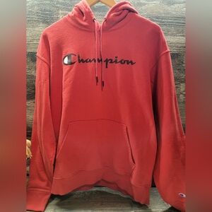 Champion Red Sweatshirt Hoodie Logo L EUC